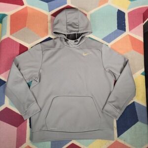 Nike Therma-FIT Hoodie Mens XL Grey Gold Swoosh Pullover Fleece Sweatshirt